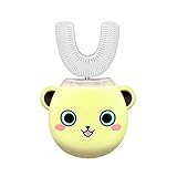 U-Shaped Kids Automatic Electric Toothbrush,3 Modes Autobrush and Memory Function Smart Sonic Soft Bristles,U-Type Edible Grade Silicone Material Brush Head (2-12-Years-Old),Yellow,M
