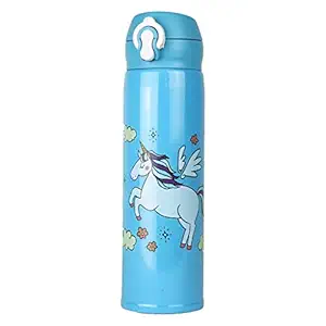 SAMVARDHAN Stainless Steel Unicorn Sipper Round Shape Theme/Water Bottle, Vacuum Flask - 500 ml, Blue