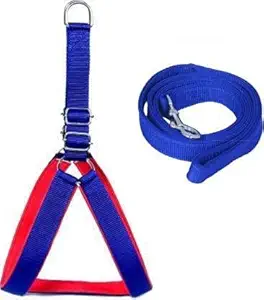 RvPaws Dog Belt Combo of 1 inch Royal Blue, Red Padded Dog Body Harness with Handle Blue Dog Leash, Adjustable Chest Size (Medium, Blue)