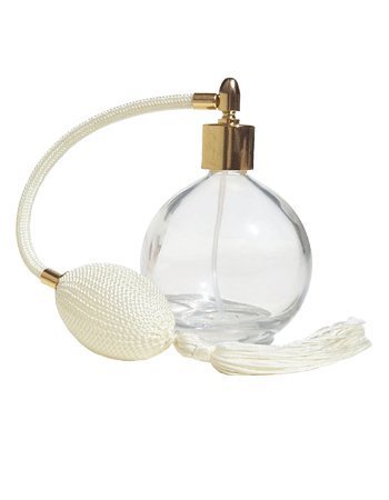 Classic Clear Glass Empty Refillable 78ml Perfume Bottle with Ivory Tassel Spray Atomizer. Filling Funnel & Gift Box Included (GF)