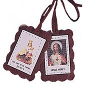 Skapulier, Motiv: Our Lady of Mount Carmel und The Sacred Heart of Jesus (zu Dt. Unsere Liebe Frau auf dem Berge Karmel & Herz Jesu), Braun