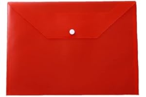 JMR 2 x A5 Plastic Wallets Red Popper Wallet Envelope Folders School Document Folder Press Stud Wallet Plastic Folder Office Files Button Closure (A5 Red)