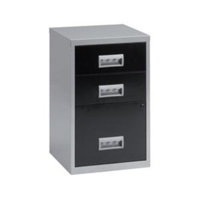 Combi Filing Unit Cabinet Lockable 3 Drawers A4 Silver and Black