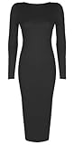 Womens Ladies Celebrity Inspired Long Sleeve Plain Bodycon Midi Calf Length Dress -Size 8-26