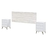 El set de cabezal y mesitas sweet es un completo conjunto para cama de matrimonio compuesto por un amplio cabezal y 2 mesitas de noche; el conjunto está pensado para camas de 135 y 150 cm de ancho, y su configuración te permitirá insertar entre las dos mesitas un canapé, somier o aro de cama preparado para un colchón de 135 cm o 150 cm
