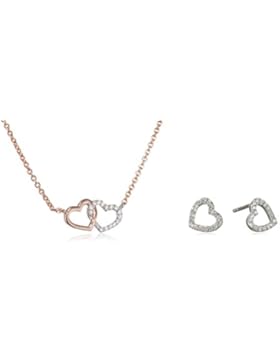 Esprit Essential Damen-Schmuckset Halskette + Ohrringe ES-LOVE CONNECTION 925 Silber rhodiniert Zirkonia transparent...