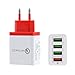 Produktbild FENG QC3.0 Schnellladegerät,4-Port Smart-Ladegerät Reiseladegerät,Tragbares Ladegerät Smart Plug USB-Stecker EU Stecker Für Familie Büro (rot)