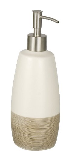 WENKO 17714100 Seifenspender Nature - Flüssigseifen-Spender, Fassungsvermögen 0.59 L, Keramik, 8.5 x 22.2 x 8.2 cm, Braun