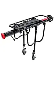 Fastped Quick Release Aluminum Bicycle Rear Seat Rack Adjustable Mountain Bike Luggage Carrier with Reflector, Black