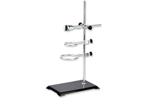 feedal Chemistry Laboratory Retort Stand – Lab Support Stand (21x14cm), 2 Retort Rings (Dia. 5cm/7.3cm), Rod (Length 40cm) and Flask Clamp