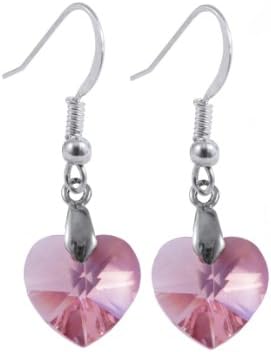 Sterling Silver Swarovski Crystal Light Rose 10mm Heart Earrings