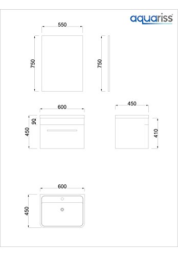 Aquariss Designer 600mm Bathroom Vanity Unit Furniture, Basin & FREE Mirror- White - Image 7