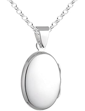 Vinani Anhänger Medaillon oval glänzend zum Öffnen mit Erbskette Sterling Silber 925 Kette Italien AMO-T