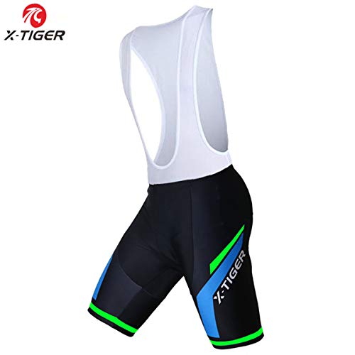 X-TIGER Hombres con Tirantes Manga Corta de Bicicleta Maillots con 5D Gel Acolchado