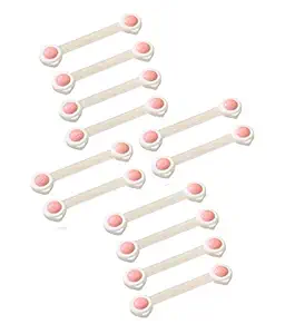 SYGA 12 Pcs Baby Safety Locks | Child Proof Cabinets, Drawers, Appliances, Toilet Seat, Fridge and Oven | Tools Not Required | Uses Dual Adhesive Tape and Latch System (Pink Smiley)