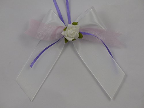 jb Antennenschleifen weiss-rosa-flieder mit weisser Rose 10 Stück