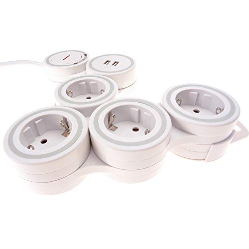 Preisvergleich Produktbild Flexible Steckdosenleiste Überspannungsschutz 4fach mit USB – Mehrfachsteckdose mit Schalter passt sich flexibel an Ihre räumlichen Gegebenheiten an und schützt Ihre Geräte bei Blitzeinschlägen