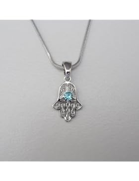 Round 5 Kettenanhänger Kaballa / Glück / Böses Auge / Hand der Fatima Silber Kristall