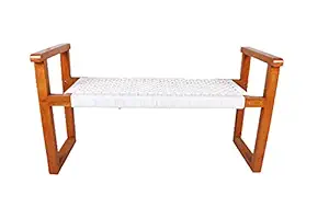 AZUKA Furniture Wooden Rope Bench with Arm Rest | White for Home, Office and Outdoor | (Double Seater)