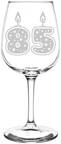 (85th) Glitter &amp; Stars Birthday Cake Candle Inspired - Laser Engraved 12.75oz Libbey All-Purpose Wine Taster Glass by Appalachia Design Company