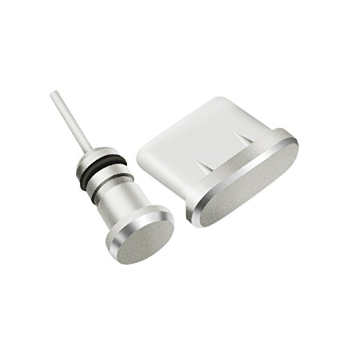 UKCOCO 2 pcs/Set 3.5mm Écouteur Jack Anti Poussière Plug And USB Type C Port Plug pour Xiaomi 4C/Samsung Galaxy S8/S8 +/LG V30/V20 (Argent)