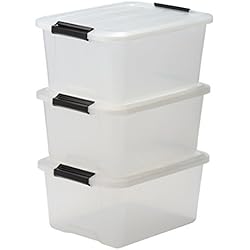 Iris Ohyama 140064 3 Boîtes de Rangement empilables avec Fermeture clic TB-15, Plastique, Couvercle Transparent, 15 L