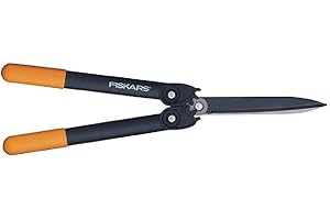 Fiskars Cisaille à haie à crémaillère PowerGear II, Revêtement antiadhésif, Lames en acier inoxydable, Longueur: 57 cm, Noir/Orange, HS72, 1000596