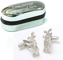 Novelty GOLF BAG Cufflinks wih Personalised Chrome case Engraved Free