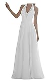 hochzeitskleid neckholder Reißverschluss am Rücken Brautkleid Lang Hochzeitskleider Damen Chiffon Schleppe Neckholder A Linie Rückenfrei Elfenbein EUR44