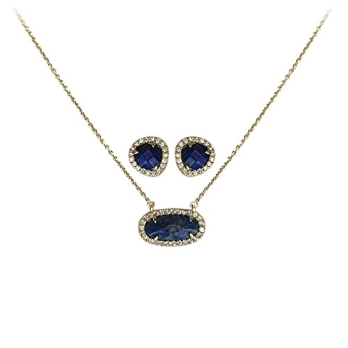 Kitsch Guiding Gems Semi-Precious Stone Pendant Necklace and Earring Set, 14K Gold Plated Sterling Silver & Pave CZ