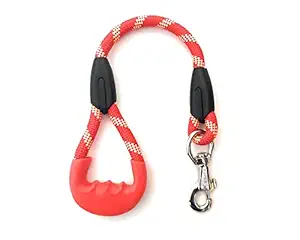 PetWag Short Rope Dog Leash, with Rubber Hand Grip, Red - 24 Inch, 15mm