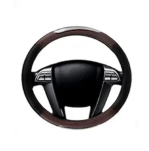 DUREOS Racing Black & Brown Car Steering Wheel Cover Medium Size for All Type of Cars Model