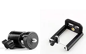 HIFFIN Cell Phone Holder Clip and Ball Head Adapter Set for Tripod and Selfie Stick with 1/4 Screw, Universal Tripod Mount, Camera Tripod Ball Head, 360 Degree Swivel Cell Phone