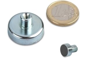 MAGNOSPHERE Magneti con base in acciaio Ø 10mm - Ø 125mm gambo-foro-filettato ferrite - Ferrite Magneti Pot utilizzano magneti in ferrite per Magneti con base in acciaio con gambo-foro-filettatodare un buon livello di tenuta ad un prezzo economico, Grandezzas:Ø 25mm | M4 | 4kg forza