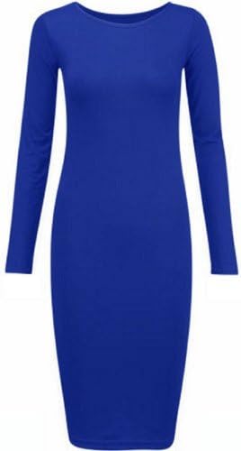 NEW WOMEN PLUS SIZES PLAIN MIDI LONG SLEEVE DRESS JERSEY MAXI BODYCORN DRESS UK SIZE 8-26 (UK 16-18, ROYAL)