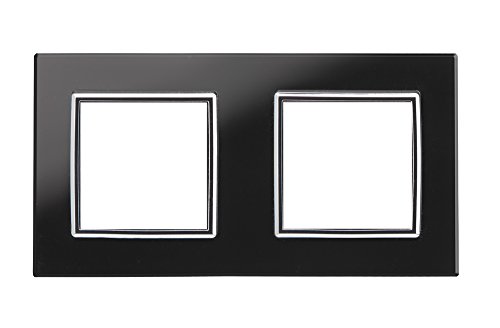Bresetech DESIGN TOUCH LICHTSCHALTER GLAS STECKDOSEN Schalter System Steckdose Einsatz (812 Steckdose Rahmen doppelt SCHWARZ)
