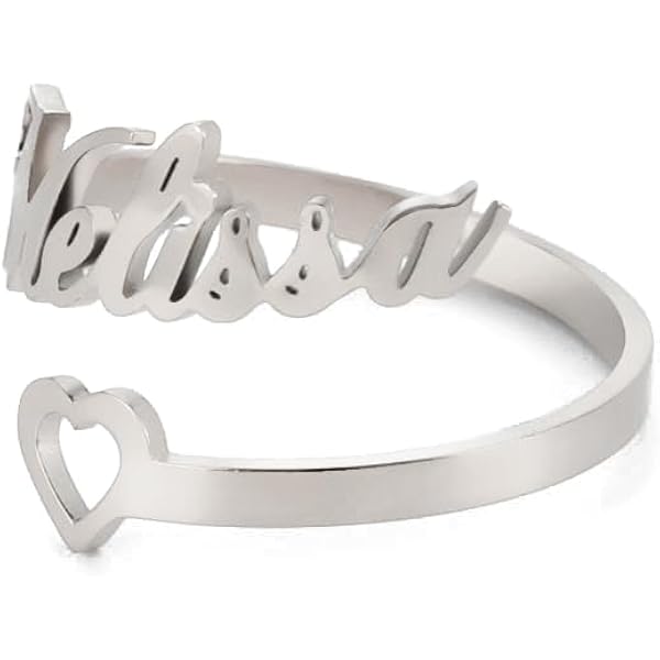 Kaululu Bague Avec Prénom Personnalisé Anneau De Nom Femme Ajustable Acier Inoxydable Coeur - Cadeau Saint Valentin