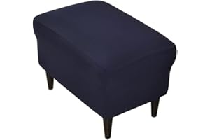 Highdi Ottoman Cover Rectangle Polyester Spandex, Solid Color Stretch Footstool Slipcover, Stool Protector Cover with Elastic Bottom, Removable Washable Footrest Pouffe Covers (Dark blue,L)