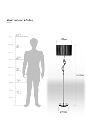 Premier Housewares Chrome Wave Floor Lamp with Fabric Shade - Black