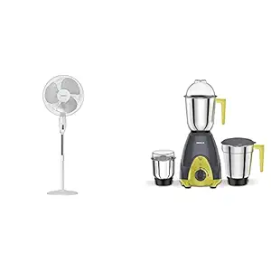 Havells Swing 400mm Pedestal Fan (White)+Havells Sprint Mixer Grinder, 500W, 3 Jars (Grey/ Green)