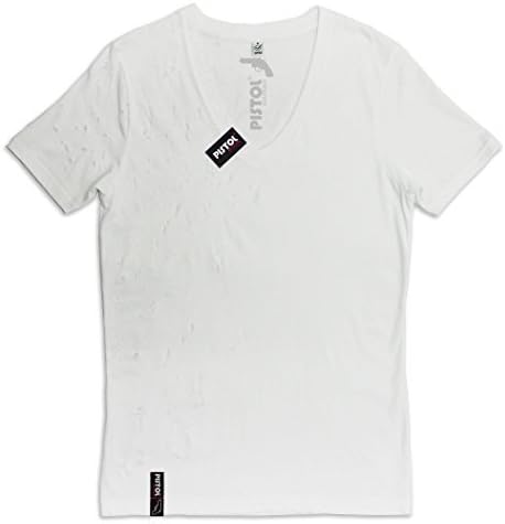 Pistol Boutique Mens White Deep V-Neck "SHOTGUN" Distressed T-shirt (LARGE)
