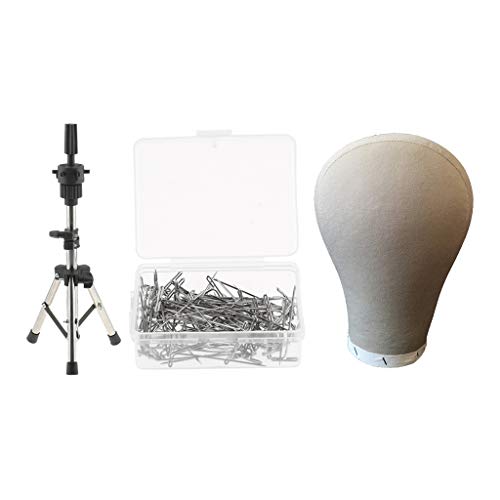 Preisvergleich Produktbild B Blesiya 24inch Kopf Modell Perücke Kopfhörer Präsentationsständer + Verstellbarer Dreibein Halterung Ständer für Friseur Übungskopf + T-Nadel