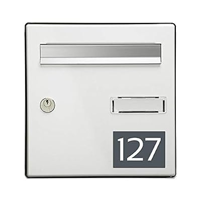 DECOHO Numéro pour boite aux lettres personnalisable rectangle grand format (100x70mm) gris chiffres blancs