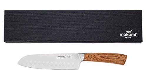 makami Kona II Santokumesser mit Kullenschliff und Griff aus Pakkawood in Geschenkverpackung (Holz hellbraun / Edelstahl) - 2