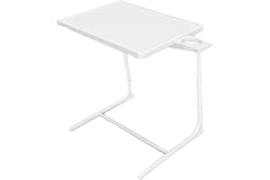 HOMION Portable Table Adjustable Folding, Lounge, Bedroom Furniture, Living, Tv, Multi Function Office Picnic Garden Laptop Stand Care Home Office Camper Van Caravan Camping (White With Cup Holder)