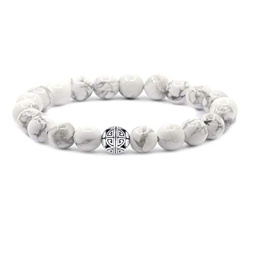 MetJakt Couple Distance Bracelets Howlite & Lave Perles de 8mm Pendentif Double Bonheur en Argent Sterling 925 (Howlite)