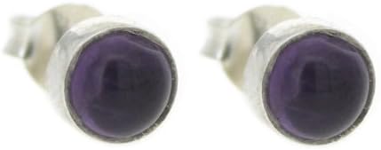 Nova Silver Bemine Sterling Silver Amethyst Cabachon Round Stud Earrings