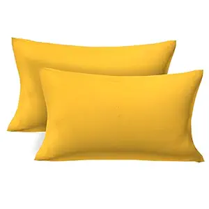 Clasiko 100% Cotton Plain Yellow Pillow Covers Pair; Size - 17X27 Inches; Color Fastness Guarantee