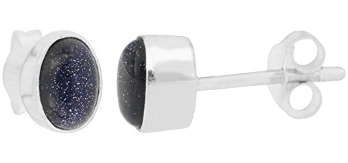 ERCE Blue Goldstone Ear Studs oval 925 Sterling Silver