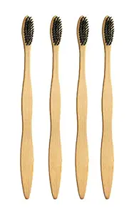 Kvitoe Set of 4 Soft Bristles Bamboo Toothbrush For Girls And Boys